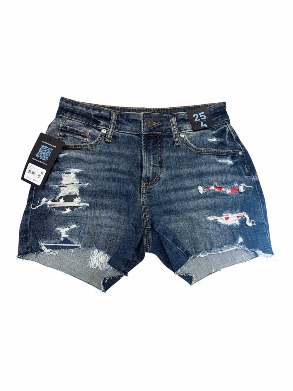 Silver Jeans Suki Shorts 25 Liberty Distressed USA Flag Denim Shorts NWT